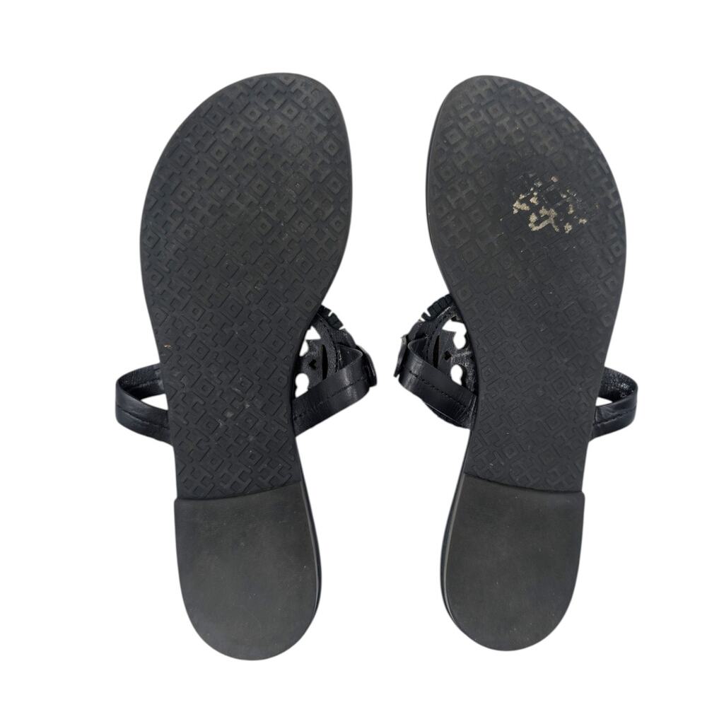 Tory Burch Miller Fringe Sandals‎ Black Size 9 Logo Thong Leather Flat - Picture 5 of 7
